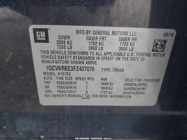 Chevrolet Silverado 1500 2lt 2015 1GCVKREC3FZ437079 Image 9