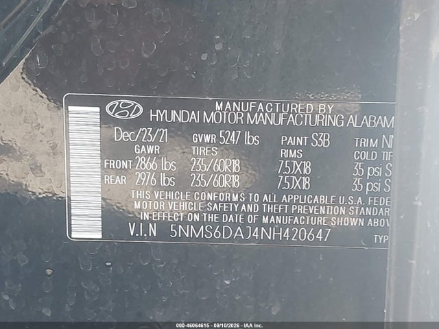 Hyundai Santa Fe Sel 2022 5NMS6DAJ4NH420647 Image 9
