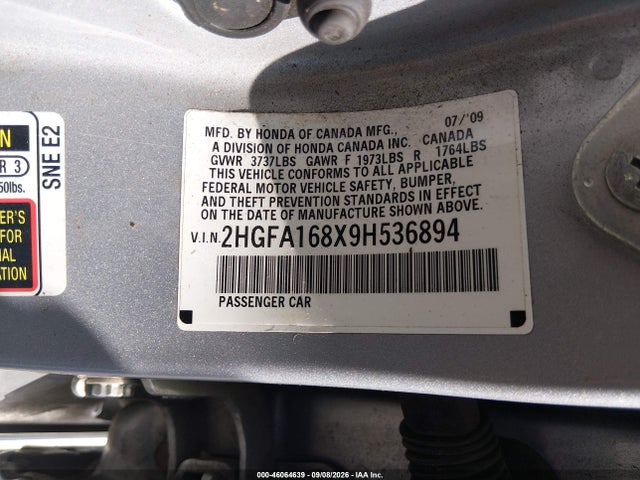 Aukcja sprzedaży 2009 Honda Civic Ex, vin: 2HGFA168X9H536894, numer aukcji: 46064639