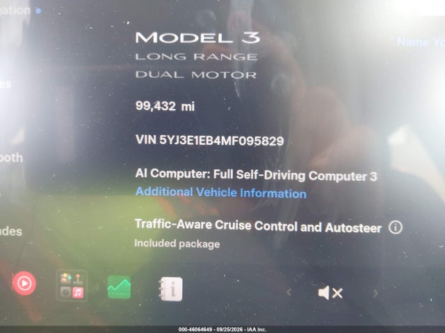 Продажа на аукционе авто 2021 Tesla Model 3 Long Range Dual Motor All-wheel Drive, vin: 5YJ3E1EB4MF095829, номер лота: 46064649