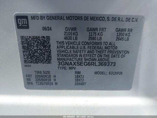 Aukcja sprzedaży 2024 Chevrolet Equinox Awd Ls, vin: 3GNAXSEG6RL369373, numer aukcji: 46064668