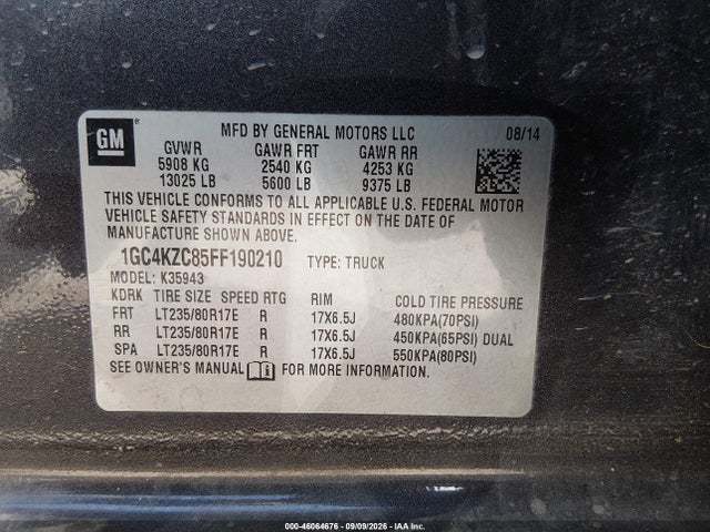 Продажа на аукционе авто 2015 Chevrolet Silverado 3500hd Lt, vin: 1GC4KZC85FF190210, номер лота: 46064676