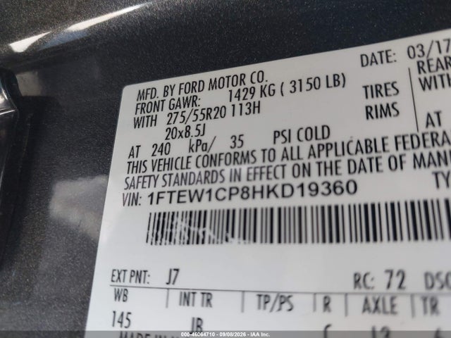 Ford F-150 Xlt 2017 1FTEW1CP8HKD19360 Image 9