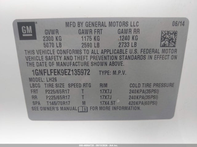 Продаж на аукціоні авто 2014 Chevrolet Equinox 1lt, vin: 1GNFLFEK9EZ135972, номер лоту: 46064720