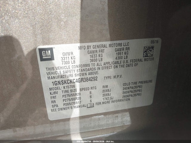 Aukcja sprzedaży 2016 Chevrolet Tahoe Ltz, vin: 1GNSKCKC4GR384292, numer aukcji: 46064754