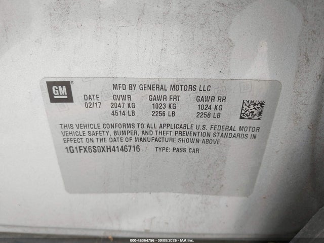 Aukcja sprzedaży 2017 Chevrolet Bolt Ev Premier, vin: 1G1FX6S0XH4146716, numer aukcji: 46064756