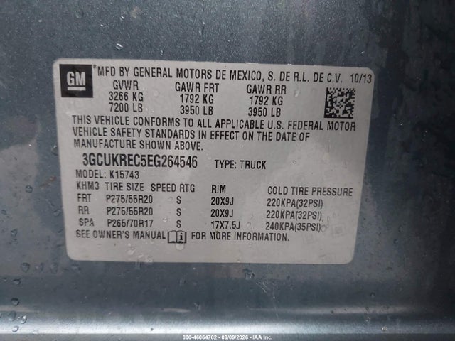 46064762 :رقم المزاد ، 3GCUKREC5EG264546 vin ، 2014 Chevrolet Silverado 1500 Lt مزاد بيع