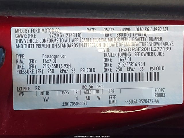 Ford FOCUS SE 2017 1FADP3F20HL277139 Image 9