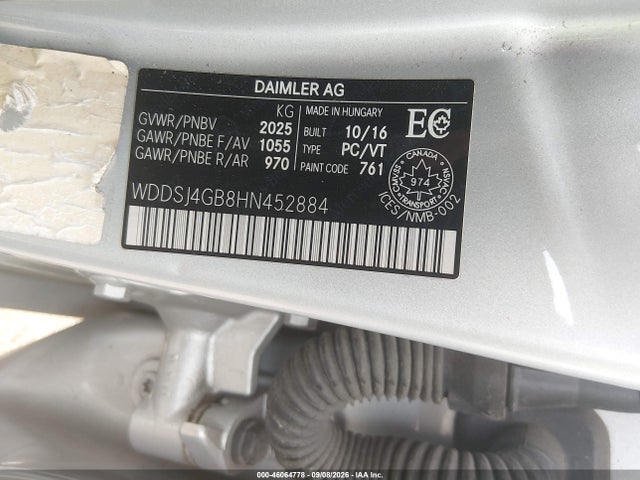 Продажа на аукционе авто 2017 Mercedes-benz Cla 250 4matic, vin: WDDSJ4GB8HN452884, номер лота: 46064778
