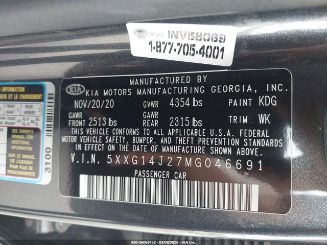 Продаж на аукціоні авто 2021 Kia K5 Lxs, vin: 5XXG14J27MG046691, номер лоту: 46064782