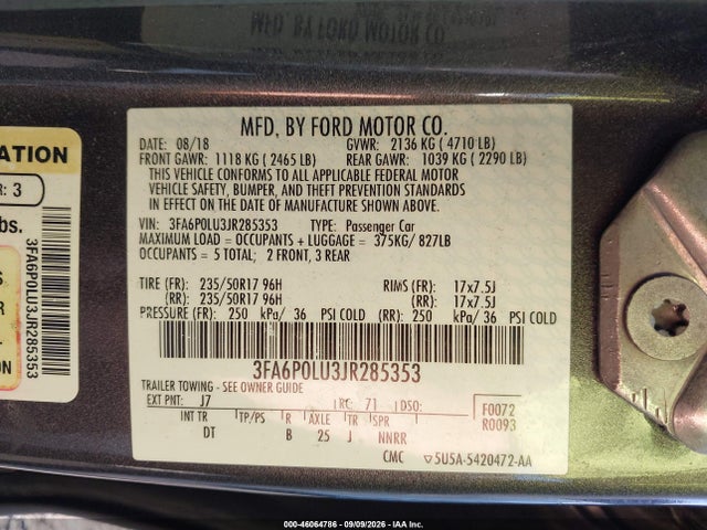 Ford Fusion Hybrid Se 2018 3FA6P0LU3JR285353 Image 9