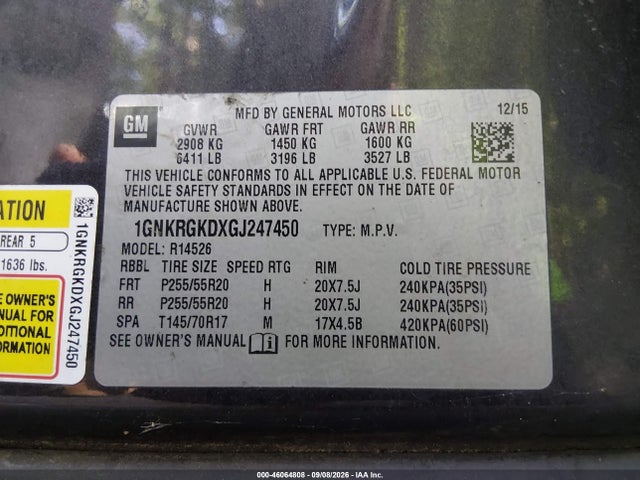 46064808 :رقم المزاد ، 1GNKRGKDXGJ247450 vin ، 2016 Chevrolet Traverse 1lt مزاد بيع