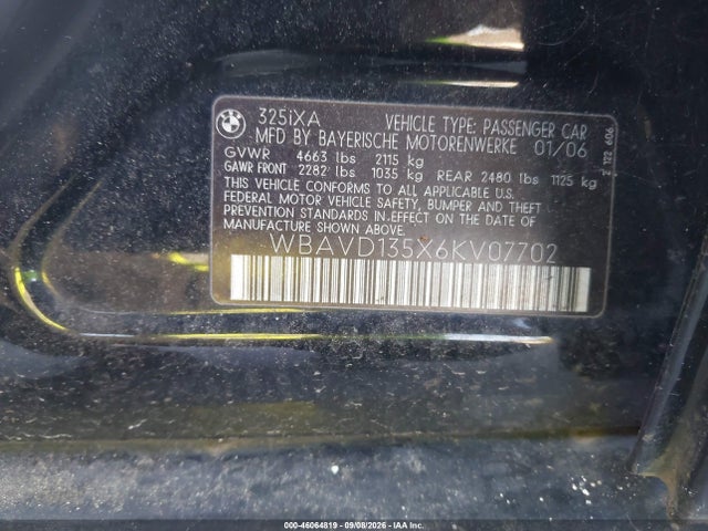 Продажа на аукционе авто 2006 Bmw 325xi, vin: WBAVD135X6KV07702, номер лота: 46064819
