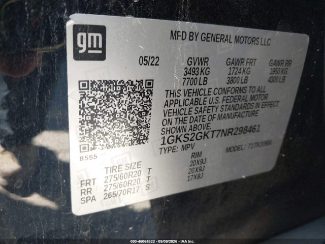 Продаж на аукціоні авто 2022 Gmc Yukon Xl 4wd Slt, vin: 1GKS2GKT7NR298461, номер лоту: 46064822