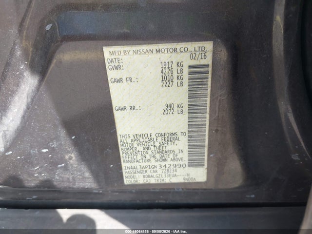 Продаж на аукціоні авто 2016 Nissan Altima 2.5 S, vin: 1N4AL3AP1GN342990, номер лоту: 46064856