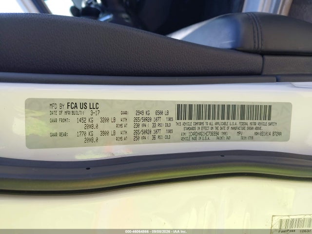 46064866 :رقم المزاد ، 1C4RDHAG1HC736994 vin ، 2017 Dodge Durango Sxt Rwd مزاد بيع