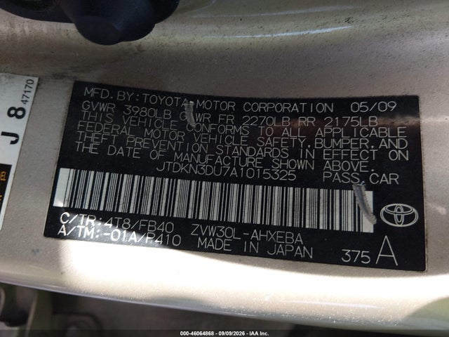 2010 Toyota Prius Iii მანქანა იყიდება აუქციონზე, vin: JTDKN3DU7A1015325, აუქციონის ნომერი: 46064868