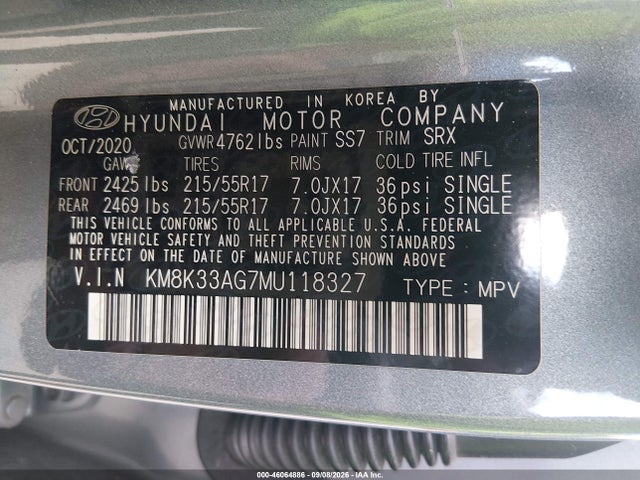 Продаж на аукціоні авто 2021 Hyundai Kona Electric Limited, vin: KM8K33AG7MU118327, номер лоту: 46064886