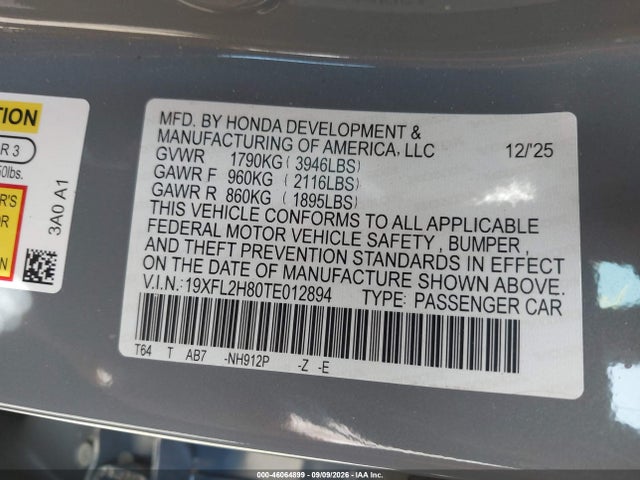 Продаж на аукціоні авто 2026 Honda Civic Sport, vin: 19XFL2H80TE012894, номер лоту: 46064899