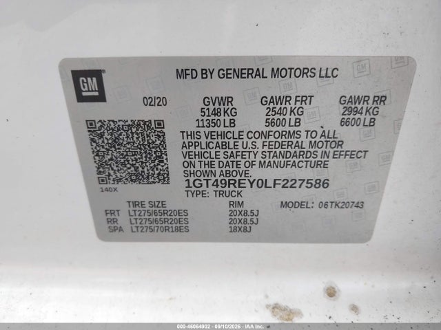 Продаж на аукціоні авто 2020 Gmc Sierra 2500hd 4wd  Standard Bed Denali, vin: 1GT49REY0LF227586, номер лоту: 46064902