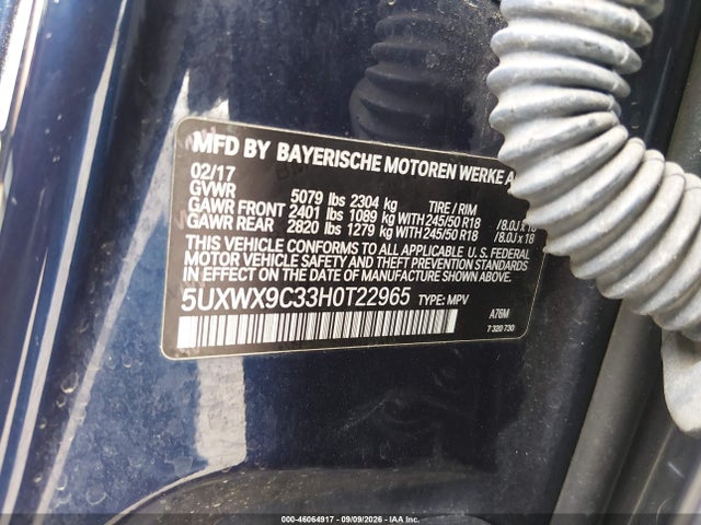 Продаж на аукціоні авто 2017 Bmw X3 Xdrive28i, vin: 5UXWX9C33H0T22965, номер лоту: 46064917