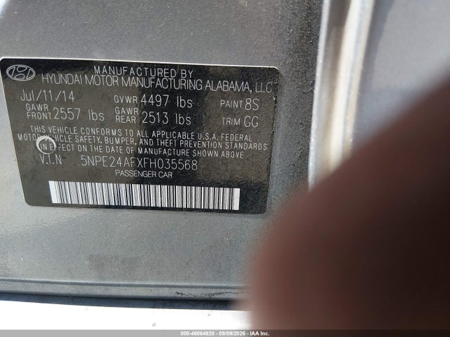 46064920 :رقم المزاد ، 5NPE24AFXFH035568 vin ، 2015 Hyundai Sonata Se مزاد بيع