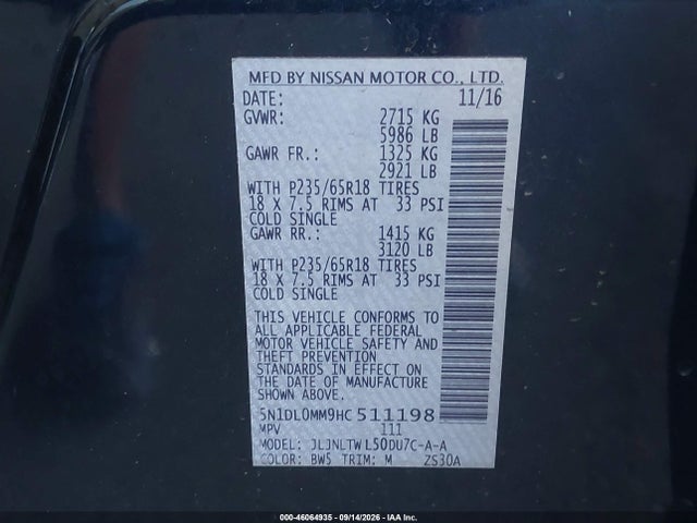 5N1DL0MM9HC511198 Infiniti QX60