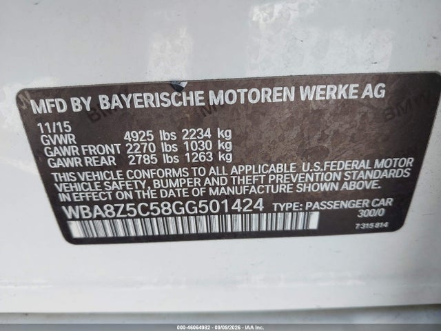 Aukcja sprzedaży 2016 Bmw 328i Gran Turismo Xdrive, vin: WBA8Z5C58GG501424, numer aukcji: 46064982