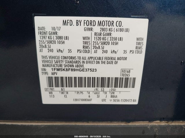 Ford Explorer Limited 2017 1FM5K8F89HGE37523 Image 9