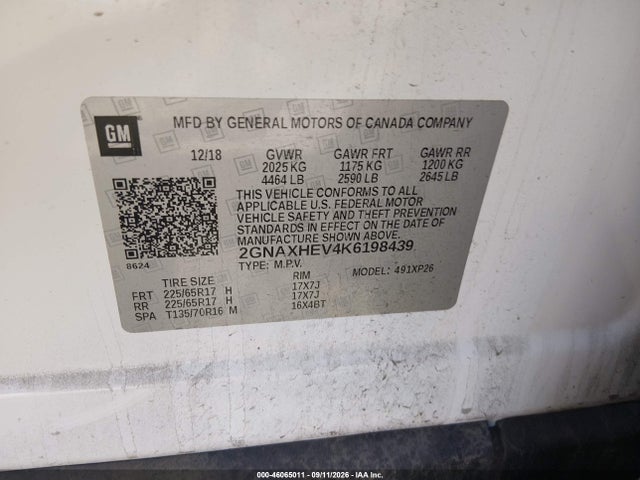Продаж на аукціоні авто 2019 Chevrolet Equinox Ls, vin: 2GNAXHEV4K6198439, номер лоту: 46065011