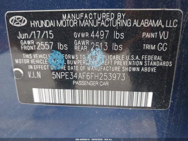 Продажа на аукционе авто 2015 Hyundai Sonata Sport, vin: 5NPE34AF6FH253973, номер лота: 46065018
