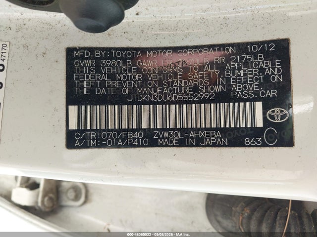 Продаж на аукціоні авто 2013 Toyota Prius Two, vin: JTDKN3DU6D5552992, номер лоту: 46065032