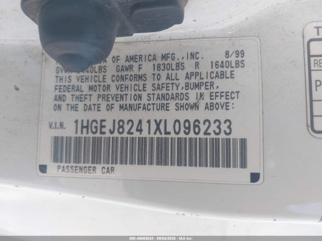 Продаж на аукціоні авто 1999 Honda Civic Ex, vin: 1HGEJ8241XL096233, номер лоту: 46065042