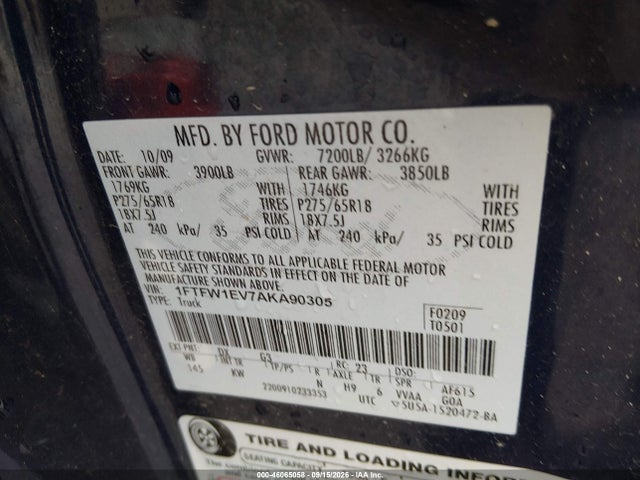 Продажа на аукционе авто 2010 Ford F-150 Fx4/harley-davidson/king Ranch/lariat/platinum/xl/xlt, vin: 1FTFW1EV7AKA90305, номер лота: 46065058