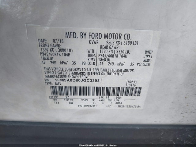 Продаж на аукціоні авто 2018 Ford Explorer Xlt, vin: 1FM5K8D80JGC33931, номер лоту: 46065084