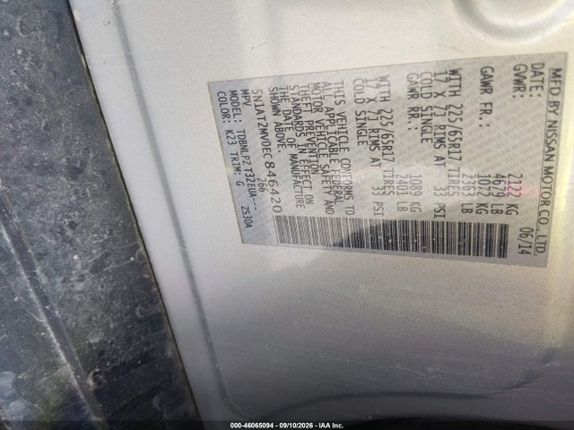 Aukcja sprzedaży 2014 Nissan Rogue S/sl/sv, vin: 5N1AT2MV0EC846420, numer aukcji: 46065094