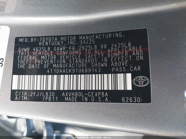 Aukcja sprzedaży 2026 Toyota Camry Xse, vin: 4T1DAACK9TU689143, numer aukcji: 46065106