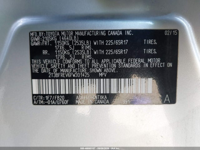 Toyota RAV4 LE 2015 2T3BFREV6FW301425 Image 9