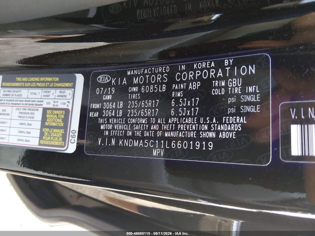 Продаж на аукціоні авто 2020 Kia Sedona L, vin: KNDMA5C11L6601919, номер лоту: 46065115