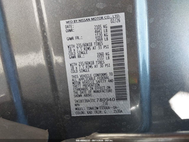 Продаж на аукціоні авто 2026 Nissan Rogue Sv, vin: 5N1BT3BA3TC780940, номер лоту: 46065132