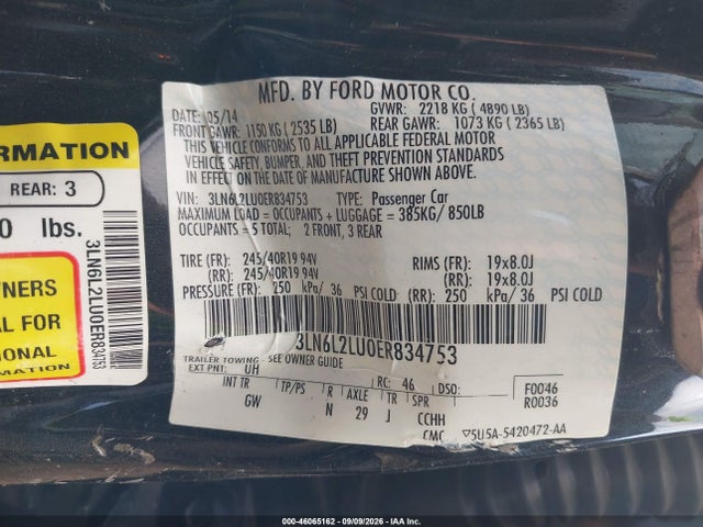Aukcja sprzedaży 2014 Lincoln Mkz Hybrid, vin: 3LN6L2LU0ER834753, numer aukcji: 46065162