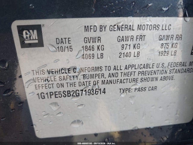 46065180 :رقم المزاد ، 1G1PE5SB2G7193614 vin ، 2016 Chevrolet Cruze Limited 1lt Auto مزاد بيع