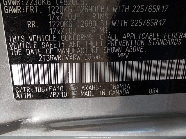 Продаж на аукціоні авто 2024 Toyota Rav4 Hybrid Xle, vin: 2T3RWRFVXRW193540, номер лоту: 46065194