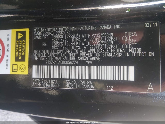 Aukcja sprzedaży 2011 Lexus Rx 350, vin: 2T2ZK1BA0BC056229, numer aukcji: 46065196