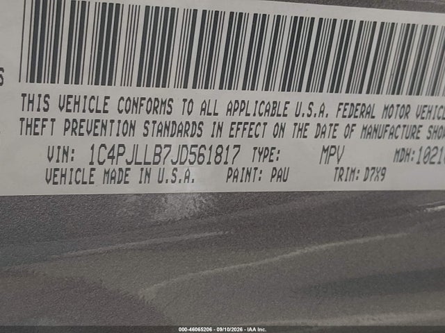 46065206 :رقم المزاد ، 1C4PJLLB7JD561817 vin ، 2018 Jeep Cherokee Latitude Plus Fwd مزاد بيع