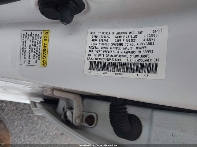 Auction sale of the 2013 Honda Accord Sport, vin: 1HGCR2F52DA274349, lot number: 46065221