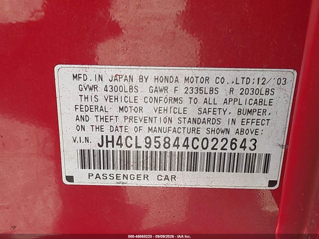 46065225 :رقم المزاد ، JH4CL95844C022643 vin ، 2004 Acura Tsx مزاد بيع