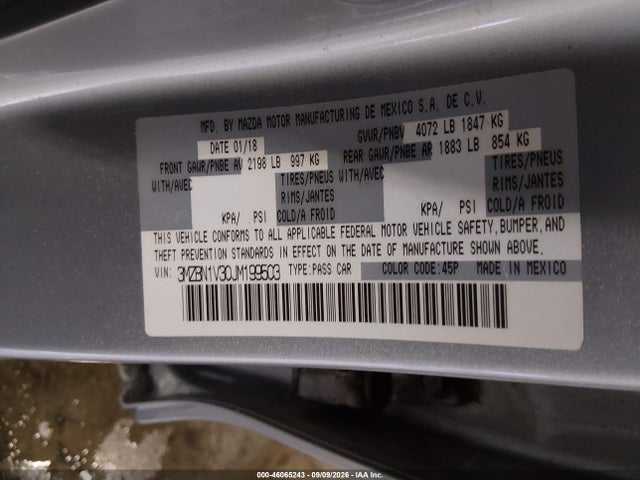 Продаж на аукціоні авто 2018 Mazda Mazda3 Touring, vin: 3MZBN1V30JM199503, номер лоту: 46065243
