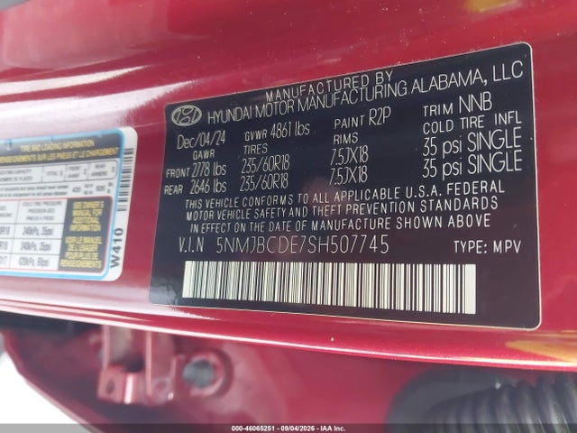 2025 Hyundai Tucson Sel მანქანა იყიდება აუქციონზე, vin: 5NMJBCDE7SH507745, აუქციონის ნომერი: 46065251