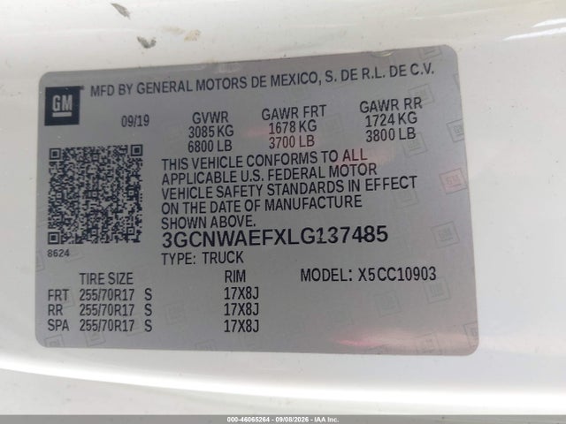 Aukcja sprzedaży 2020 Chevrolet Silverado 1500 2wd  Long Bed Wt, vin: 3GCNWAEFXLG137485, numer aukcji: 46065264
